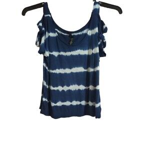Jessica Simpson Crop Top Shirt Women’s Small Blue White Tie Dye Cold Shoulder